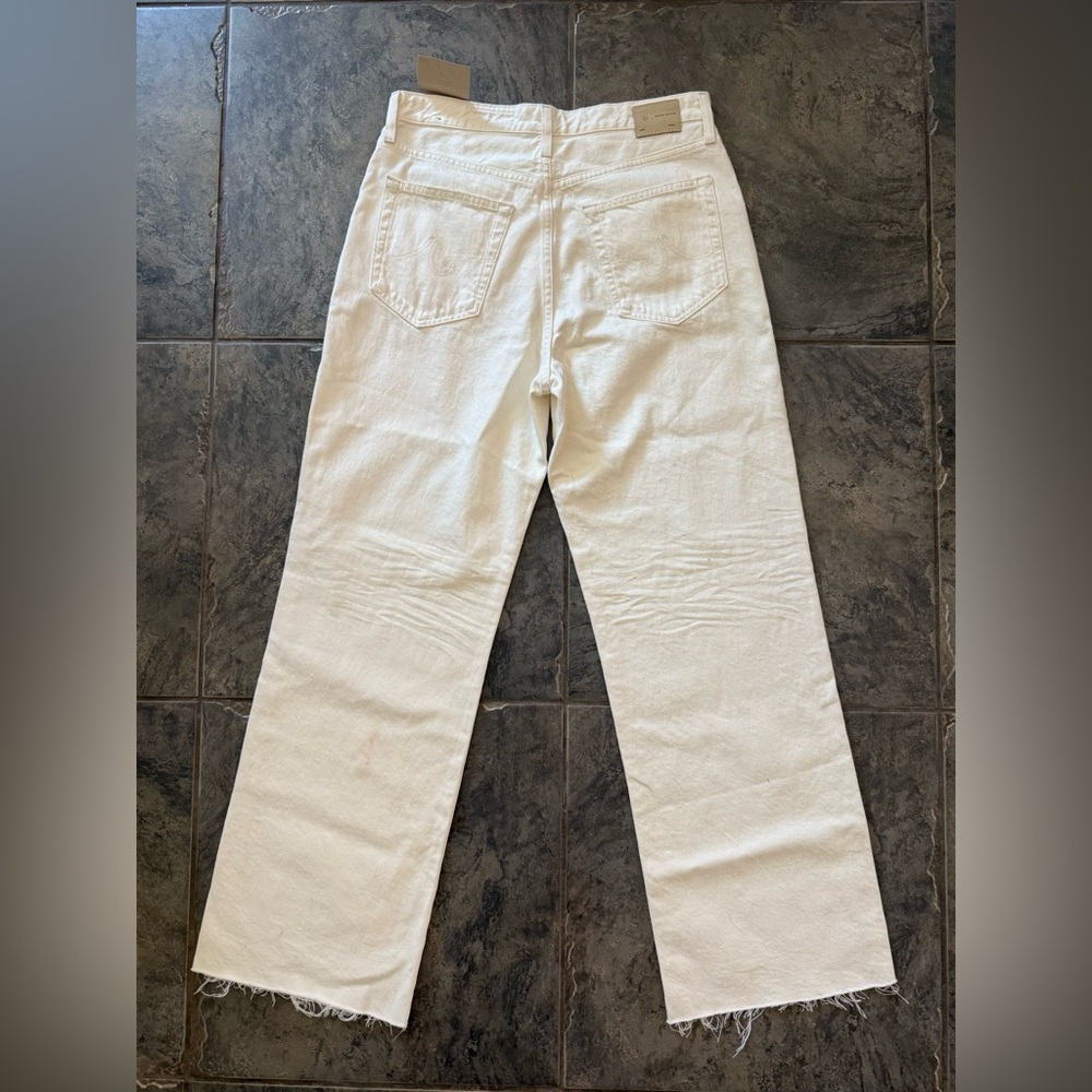 NWT AG Kora Wide Leg Raw Hem Jeans in Powder White Sz 31 $240 - Picture 7 of 11
